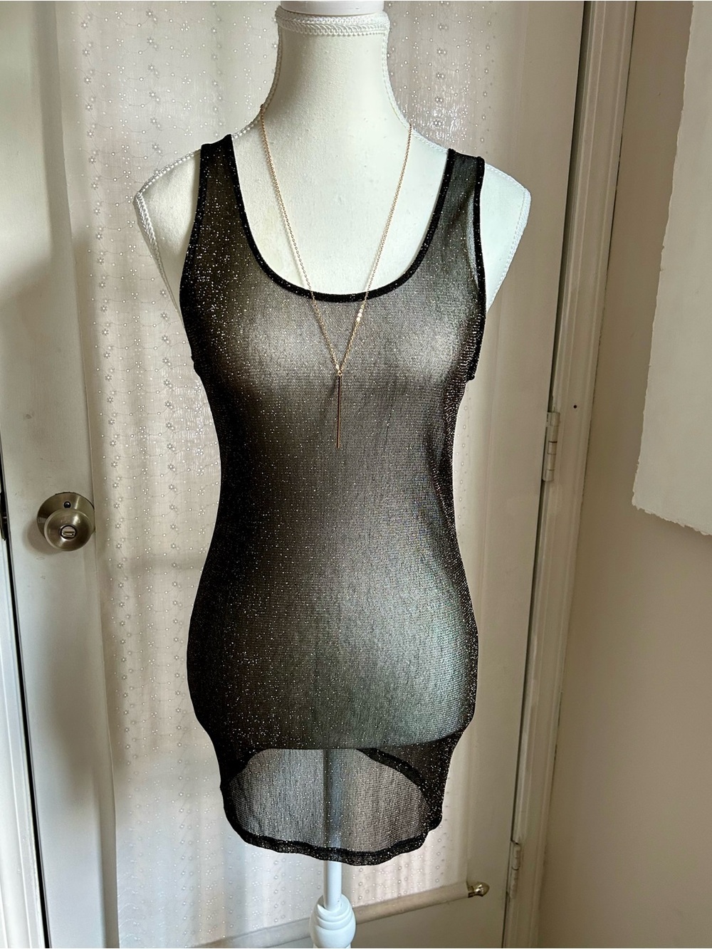X Long Sheer Black Tank With Gorgeous Gold Sparkle